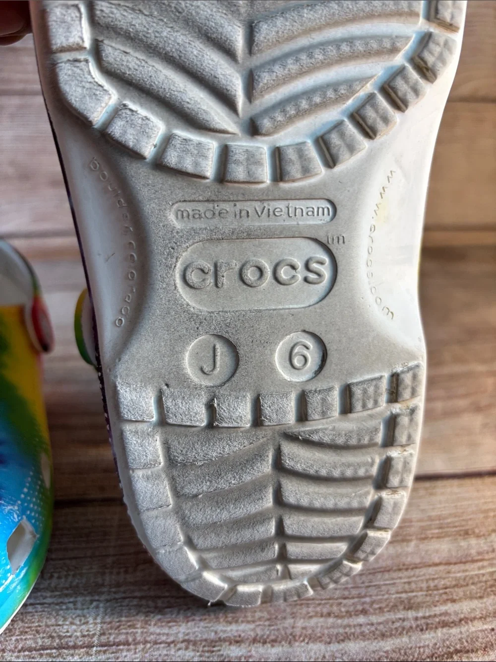 CROCS Kids Rainbow Tie-Dye Clogs with White Strap